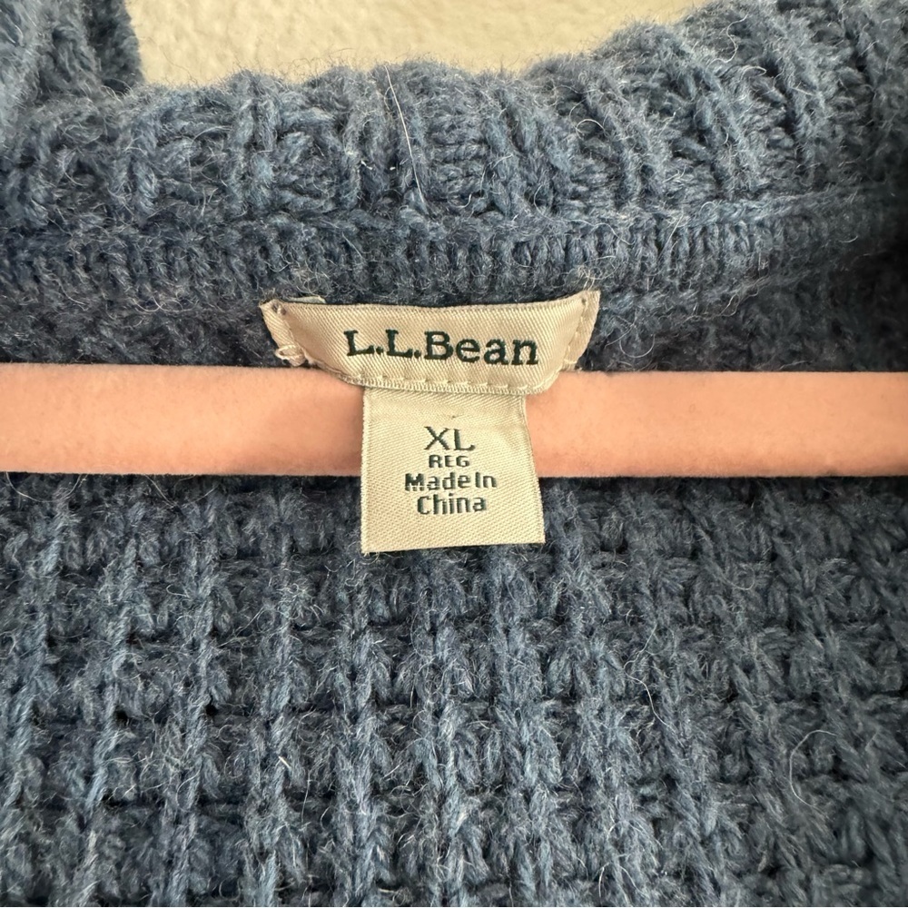 LL Bean Women’s Navy Hooded Knit Oversized Open Cardigan Sweater Size XL - Picture 2 of 5